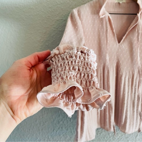 Pink Swiss Dot Pleated High Neck Blouse - Picture 12 of 13